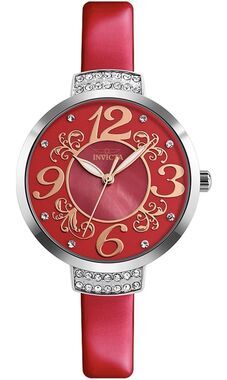 Invicta Celestial Florisque 33mm Silver Tone Case Red Dial Red Leather Band